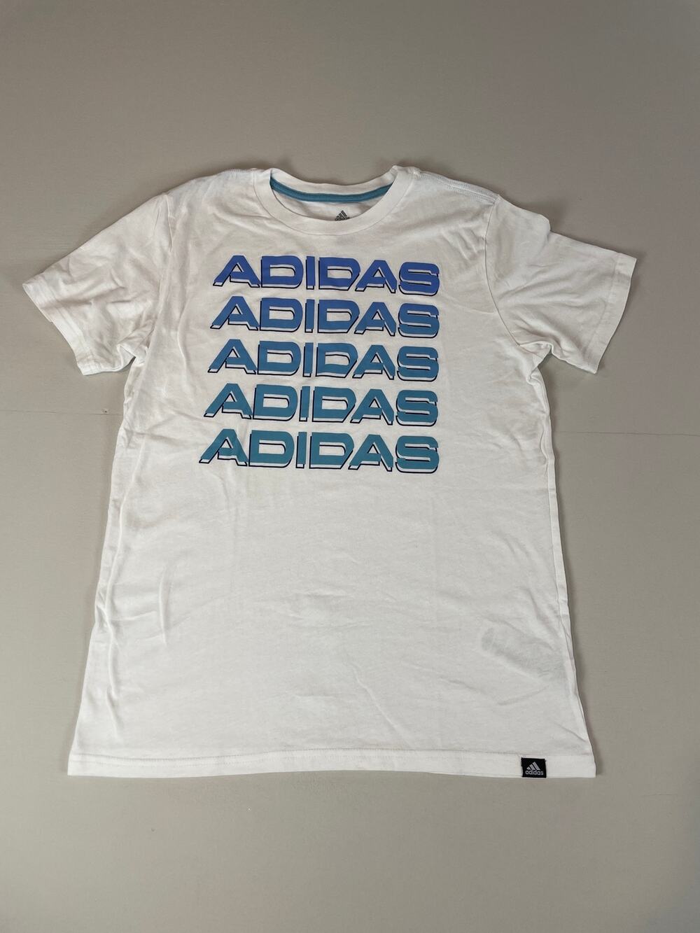 Adidas White Tee Blue Ombre Logo Youth XL (18/20) Everyday Essential